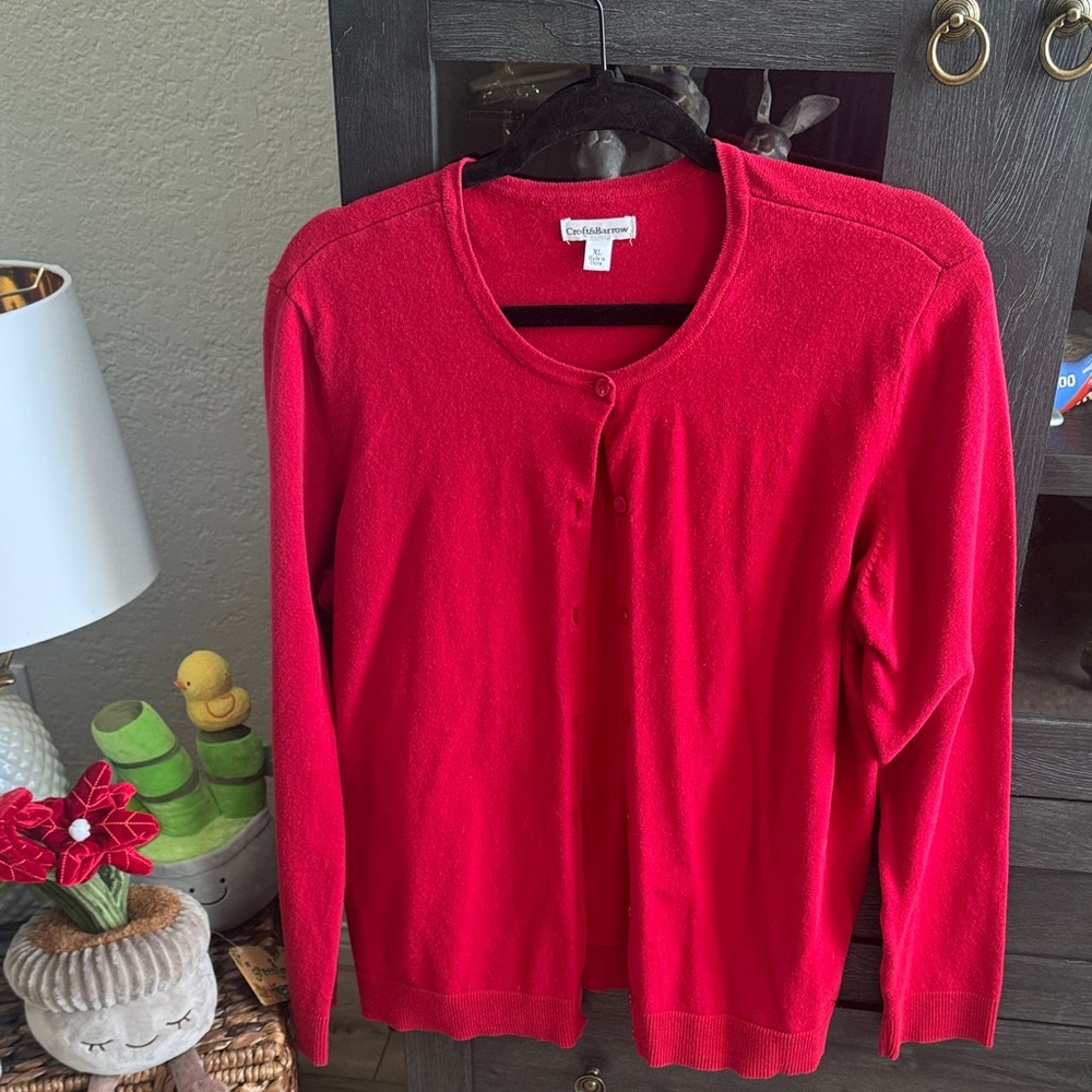 Coldwater Creek Women's Bright Red Crewneck Button Cardigan